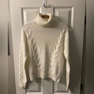 Women's Cable Knit Turtleneck Sweater - Cream